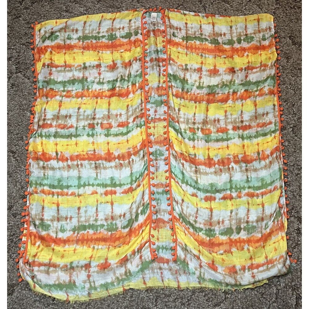 Cato‎ Scarf Shawl Top Womens One Size Orange Yellow Green Striped Rectangular